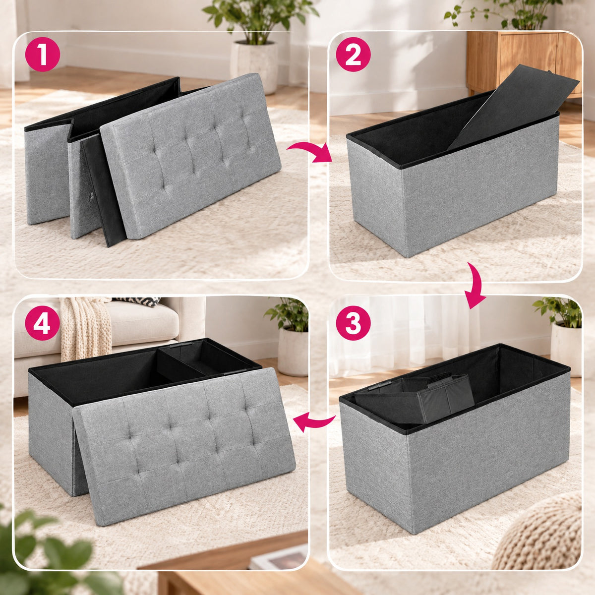 Airfind 31.5 Inch Fabric Foldable Storage with Removable Storage Bin, 350 lbs Capacity, Oxford fabric Frame, 31.5in x 16in x 16in Footprint, Light Gray