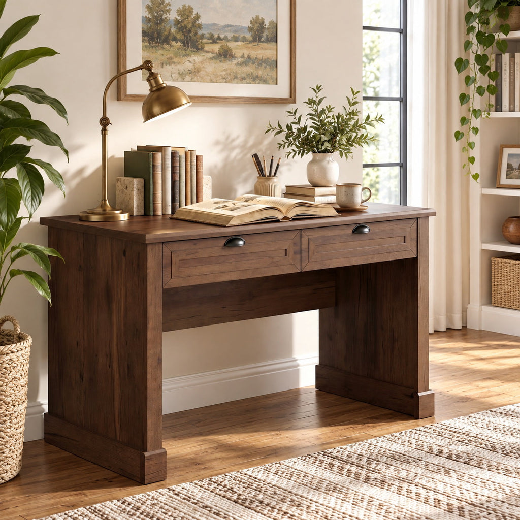Airfind Executive Desk, 48 Inch Farmhouse, with 2 Drawers for Studying and Writing, 48 Inch x 24 Inch x 30 InchInterior Footprint, Brown