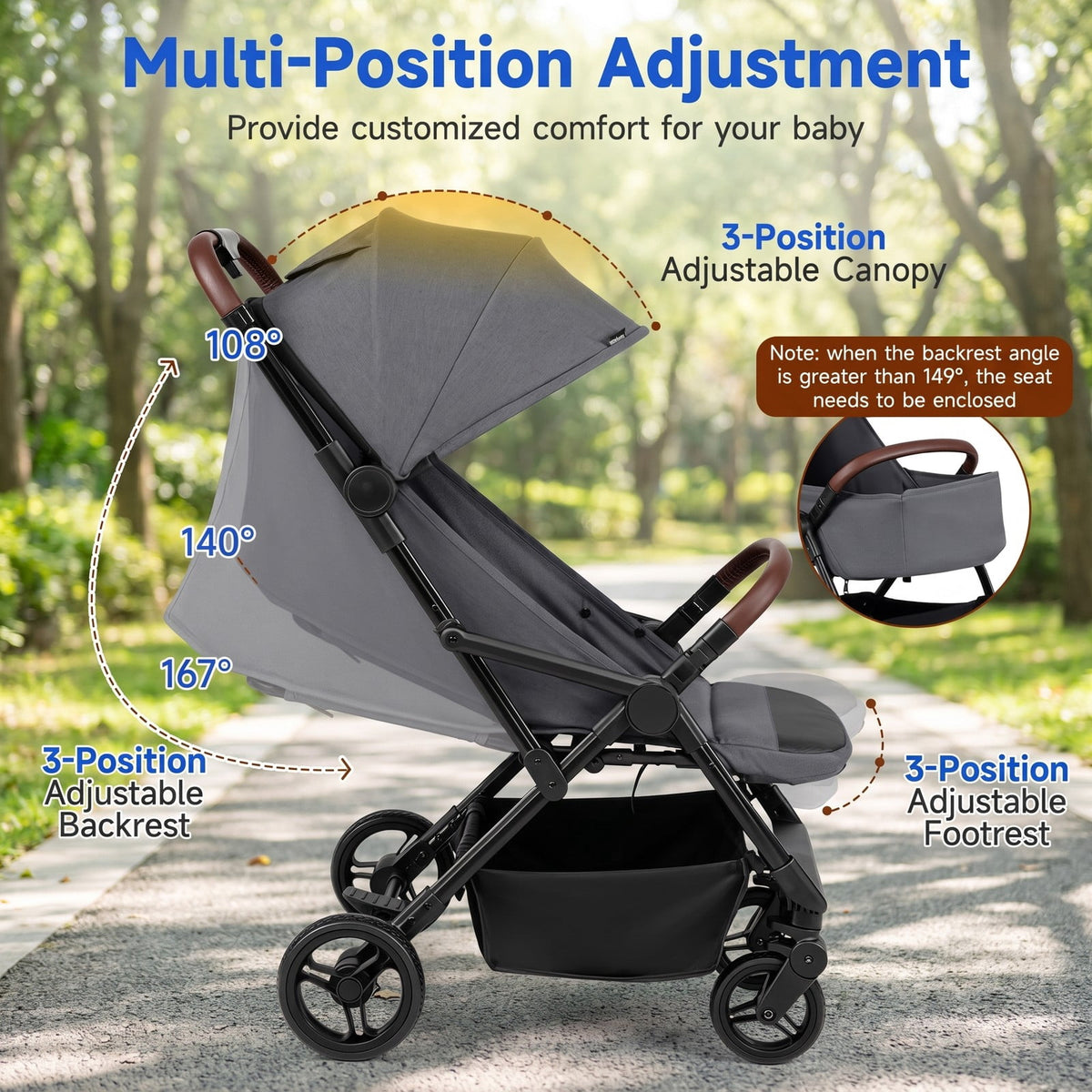 Airfind Lightweight Baby Stroller with One-Hand Folding and Adjustable Canopy for Toddlers, 50 lbs Capacity, Metal Aluminum Fabric Frame, Gray
