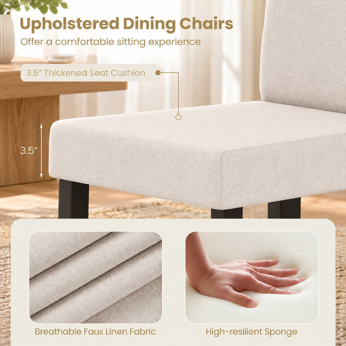 Airfind Set of 2 Dining Chair Mid-Century Modern Fabric Upholstered Parson Chairs, Chair 330 lbs Capacity, 17in x 22in x 35.5in Footprint, Beige