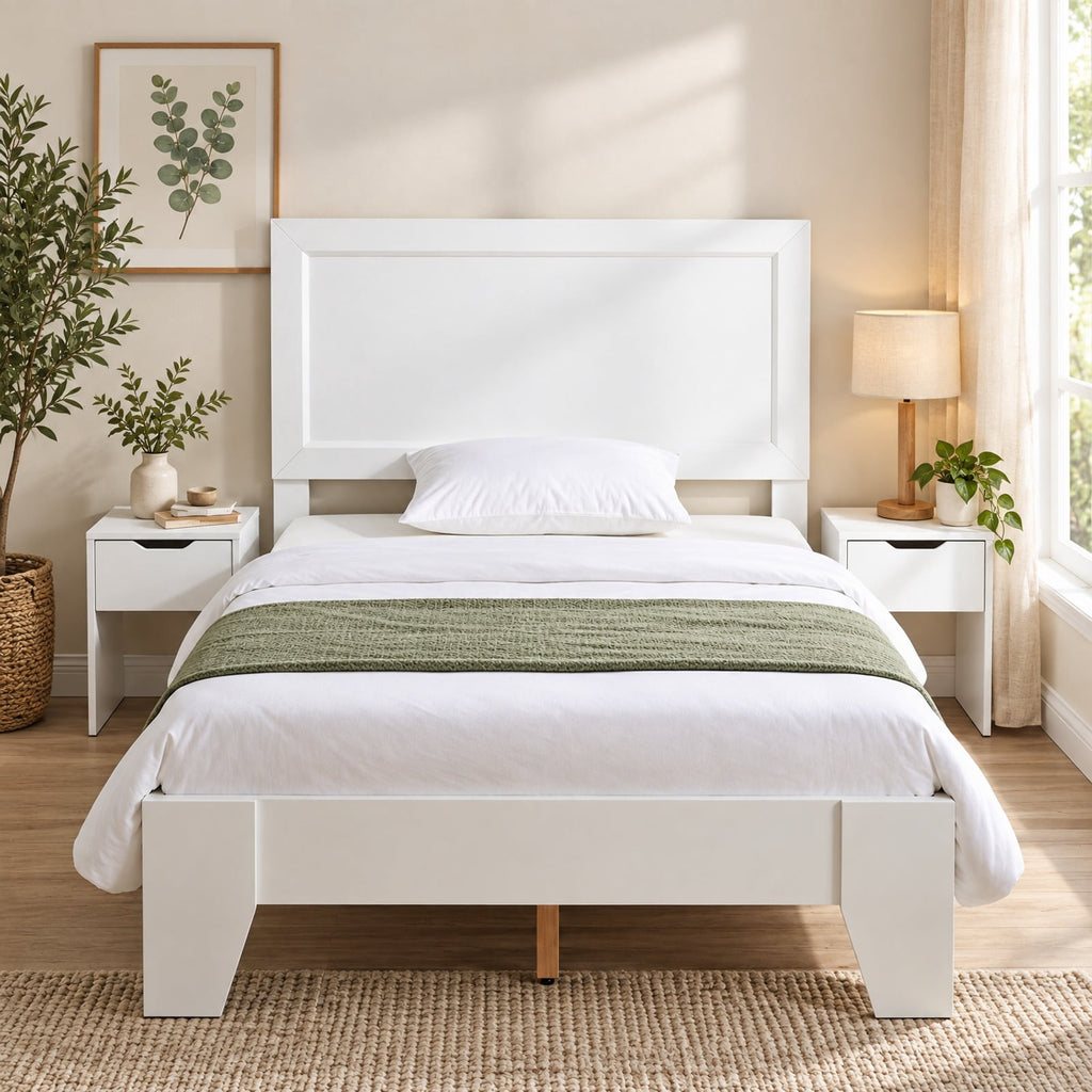 Airfind Twin Size Bed Frame with Headboard for Small Room No Box Spring Needed, 500 lbs Capacity, Engineered Wood Frame, White