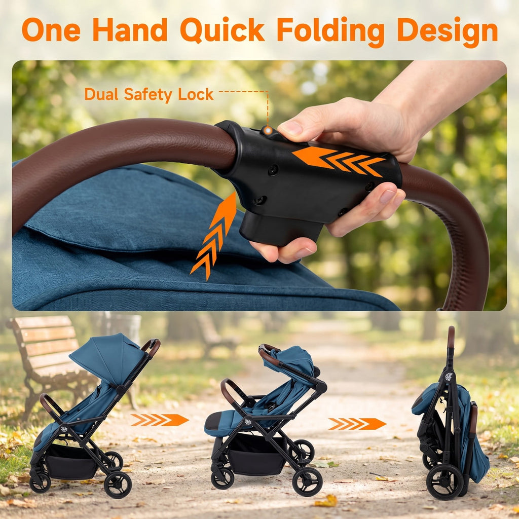 Airfind Lightweight Baby Stroller with One-Hand Folding and Adjustable Canopy for Toddlers, 50 lbs Capacity, Metal Aluminum Fabric Frame, Blue