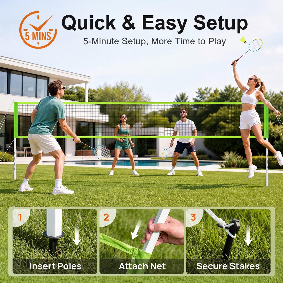 Airfind Volleyball and Badminton Set, Outdoor Portable Badminton Net with Adjustable Height, Complete Net Set with Accessories for Backyard and Beach