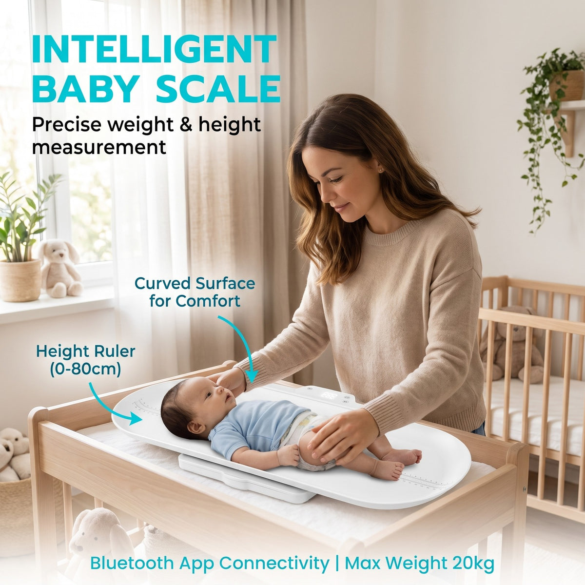 Airfind Nursery Scale, with Detachable Tray for Body Weight and Height Measurement, ABS, 29 Inch x 12.5 Inch x 2.5 Inch Weight Scale, White
