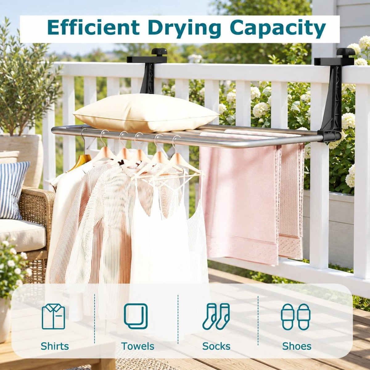Airfind Portable Aluminum Clothes and Towel Drying Rack, Aluminum Plastic Frame, 25.5 × 17 × 9 Footprint, Silver + Black