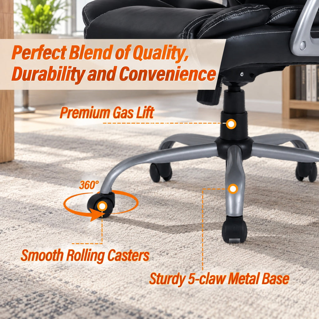 Airfind Executive Office Chair Leather Ergonomic Computer Desk Chair with Padded Seat and Armrests, 330 lbs Capacity, Black