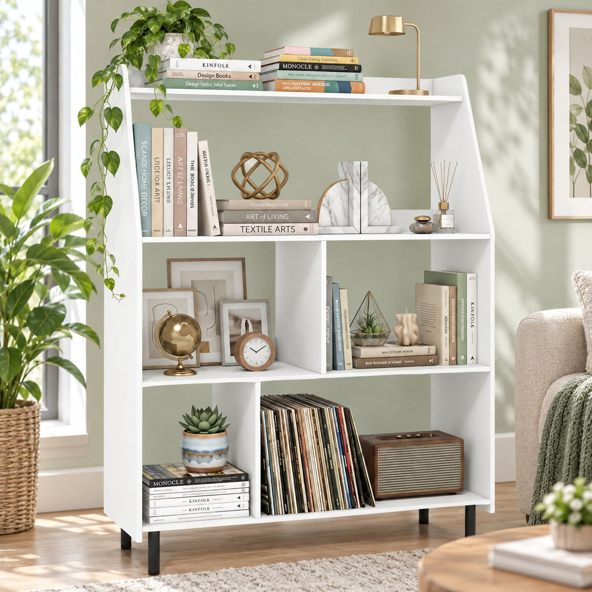Airfind 4-Tier Open Modern Bookcase with 2 Anti-Tipping Kits, 55 lbs Capacity, Engineered Wood Metal Frame, 36 Inch x 13.5 Inch x 47 Inch Footprint, White
