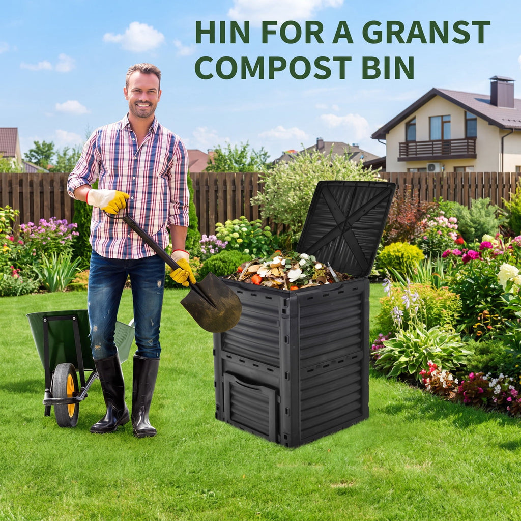 Airfind 80-Gallon Outdoor Composter with Large Openable Lid and Bottom Exit Door, PP Frame, 23.5 x 23 x 32 (L x W x H) Inner Footprint, Black