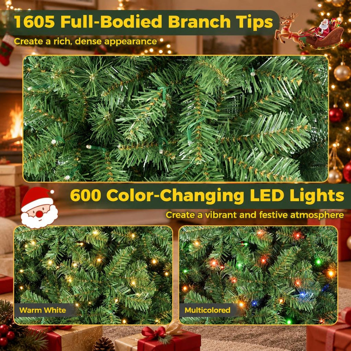 Airfind Pre-Lit Green Artificial Christmas Tree with Full Branch Tips-8 Feet, PVC Metal Frame, Green