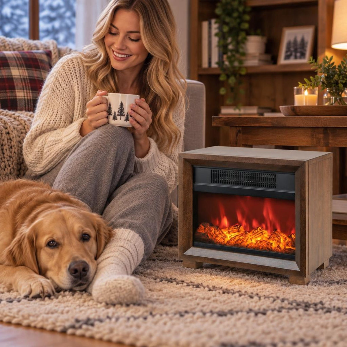 Airfind Mini Wooden Space Tabletop Fireplace with Realistic Flame Effect, MDF PB Metal Frame, Quiet Operation wont Disturb Your Relaxation, Brown