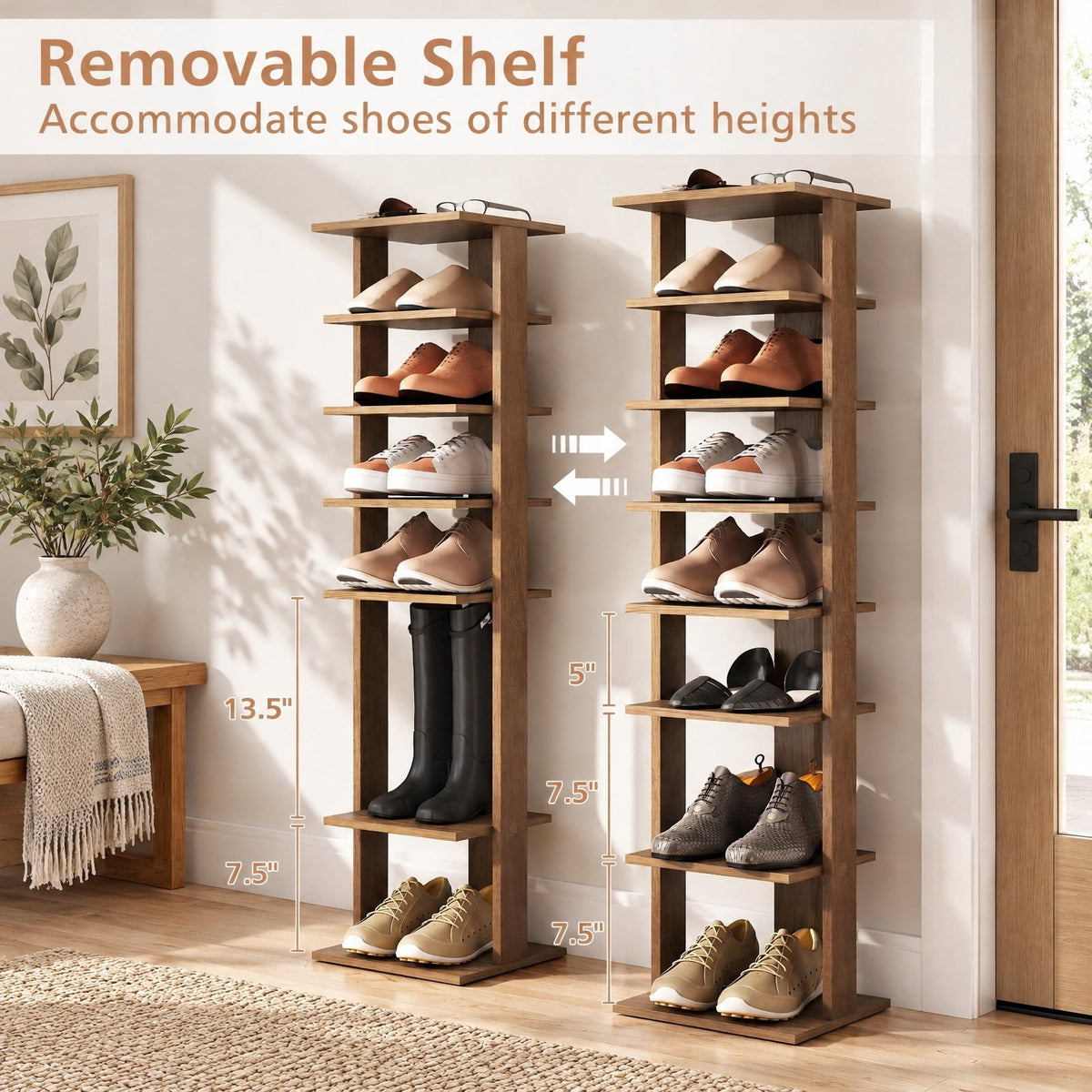 Airfind 8-Tiers Vertical Wooden Space Saving Shoe Rack for Front Door, Mdf, and High Quality for Convenient Everyday Use, Natural