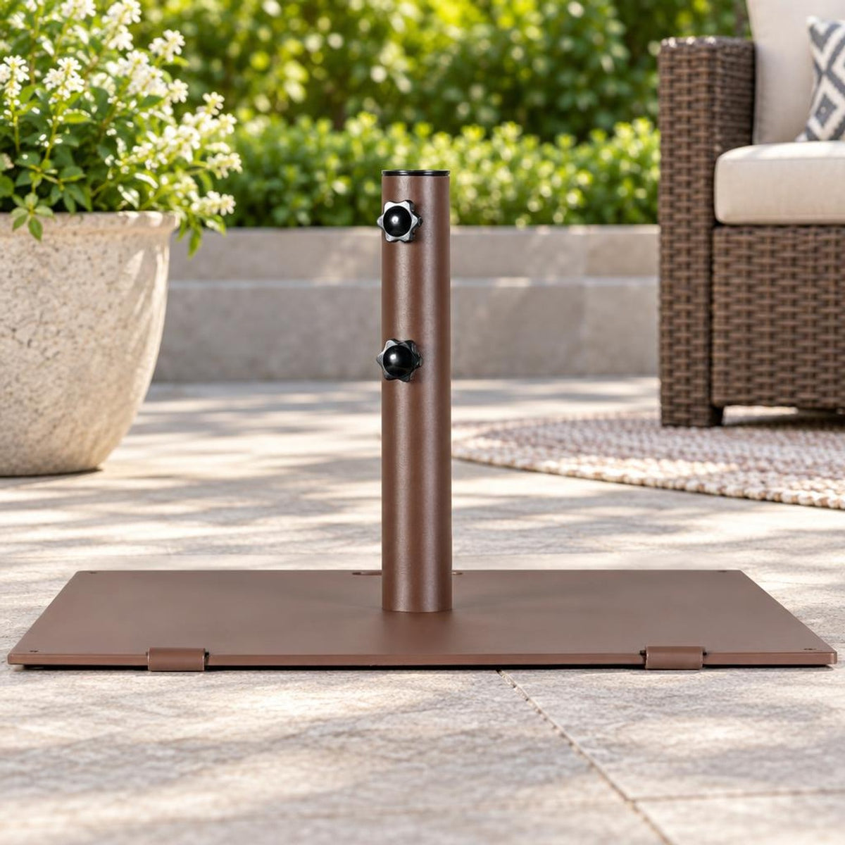 Airfind 50 LBS Weighted 24 Inch Square Patio Umbrella Base, Steel PP Frame, 24 x 24 x 14 (L x W x H) Suitable Footprint, Brown