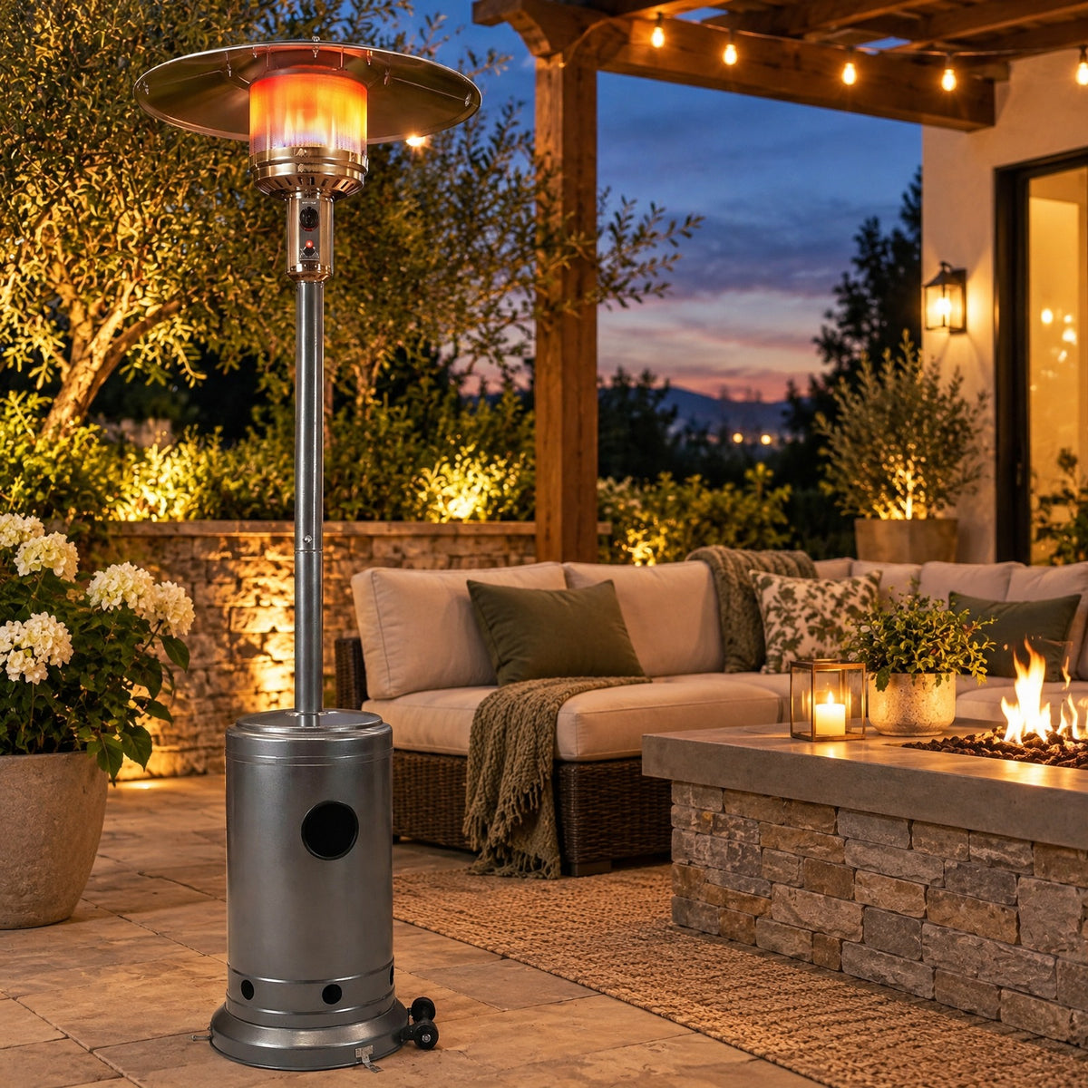 Airfind 50 000 BTU Patio Propane Gas Heater with Stainless Steel Burner, Stainless Steel Metal Aluminum Frame, 32.5in x 86in Footprint, Gray