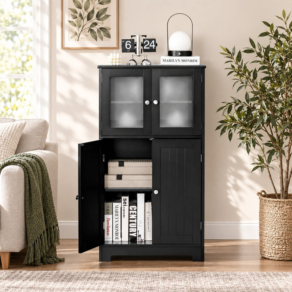 Airfind Bathroom Floor Storage Locker Kitchen Cabinet with Doors and Adjustable Shelf, MDF Frame, 23 x 12 x 43 inch Footprint, Black