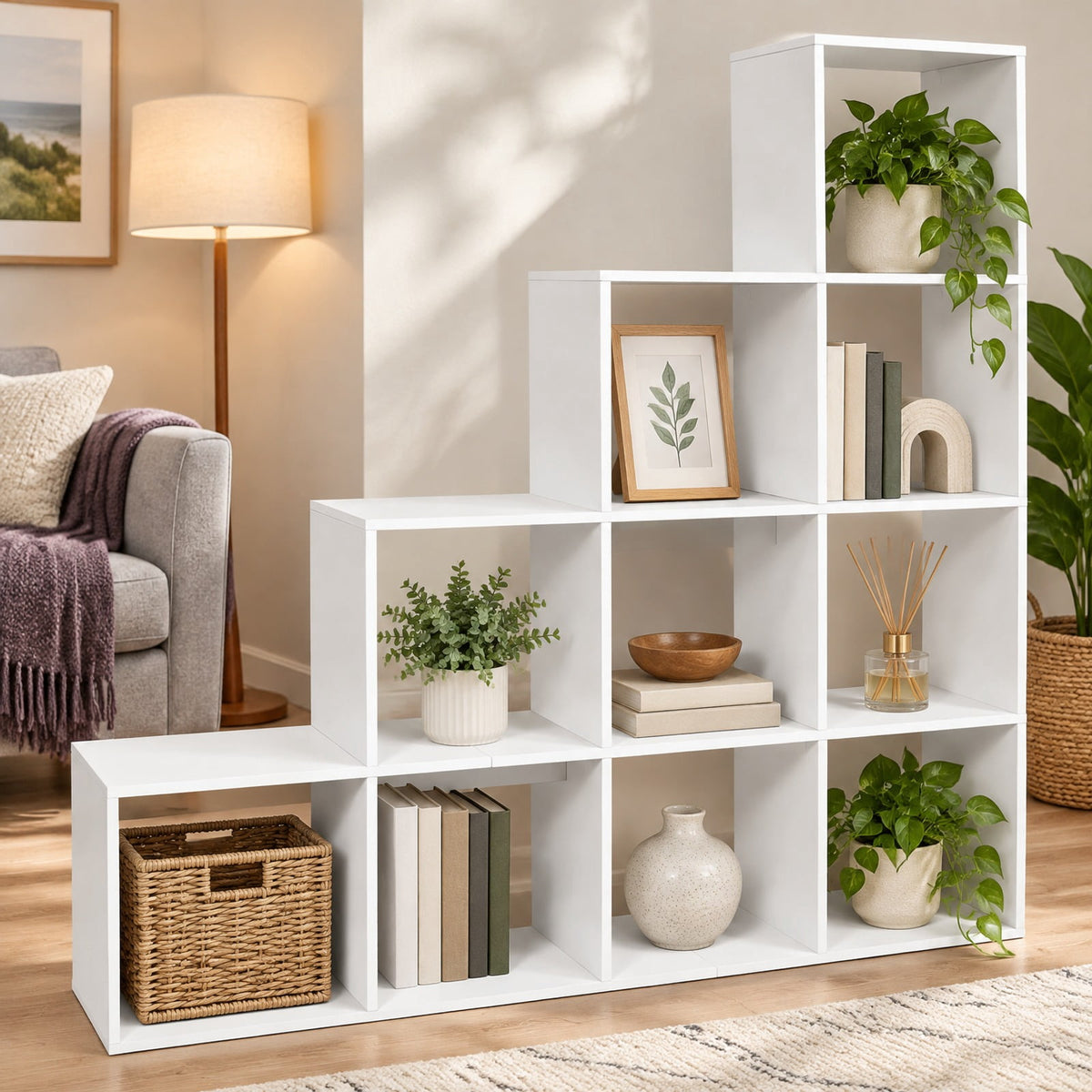 Airfind 4-Tier Bookshelf with 2 Anti-Tipping Kits for Home Office, 25 lbs Capacity, Engineered Wood Frame, 51.5 x 10 x 51 Footprint, White