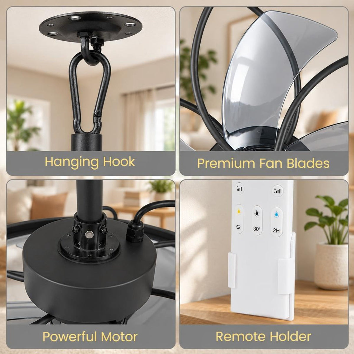 Airfind 20 Inch Ceiling Fan with Dimmable LED Light 6 Speeds and Timer, ABS Frame, 20 Inch x 15 Inch Footprint, Memory Function for Added Convenience, Black