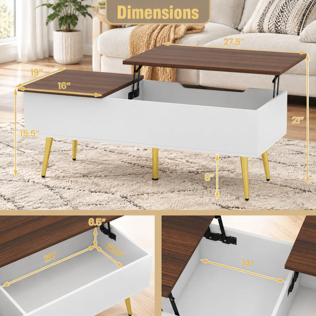 Airfind 47 Inch Lift Top Coffee Table with 2 Hidden Compartments, P2 Engineered Wood Solid Wood Steel Frame, Walnut