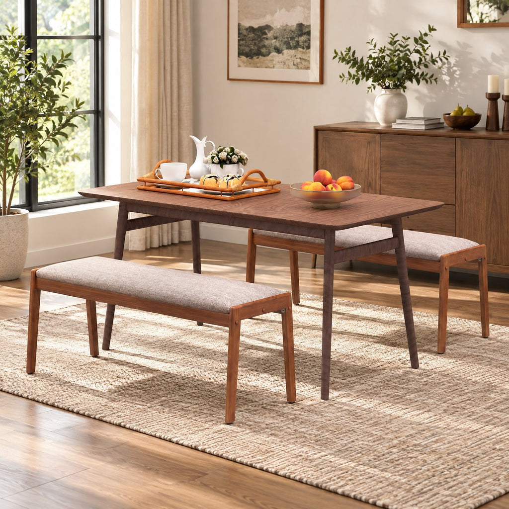 Airfind 45 Inch Farmhouse Backless Bench with Rubber Wood Legs and Fabric Padded Seat, 400 lbs Capacity, 45 x 17 x 19 Footprint, Beige