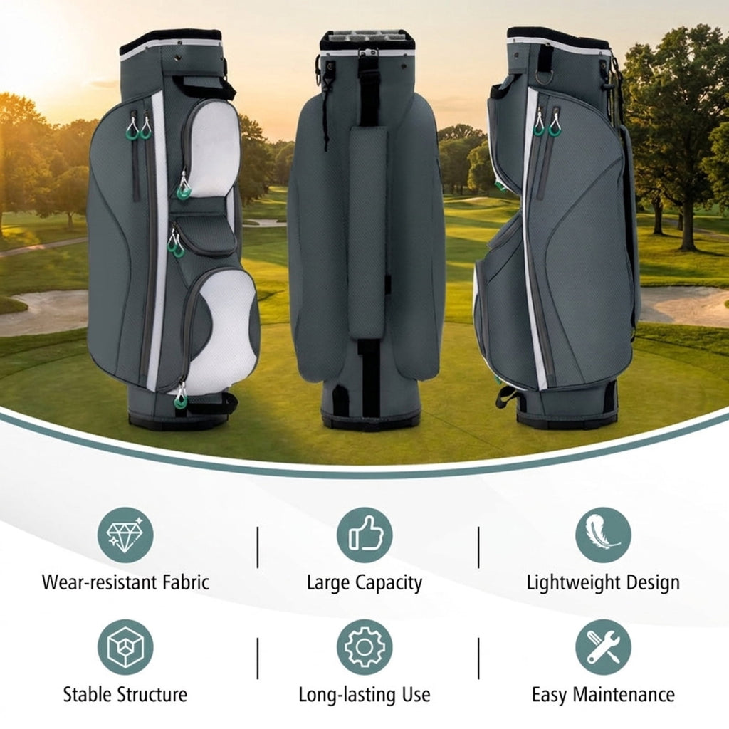 Airfind Ultra-Light 14-Way Cart Bag with Cooler Bag, 7 Pockets and Rain Hood, Gray