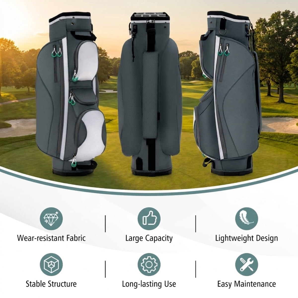 Airfind Ultra-Light 14-Way Cart Bag with Cooler Bag, 7 Pockets and Rain Hood, Gray