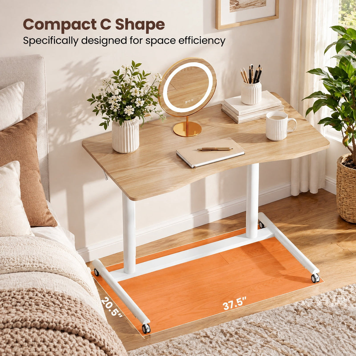 Airfind Height Adjustable Computer Desk Sit to Stand Rolling Notebook Table, MDF Frame, 37.5 x 21.5 x 27.5-42 Footprint, Natural