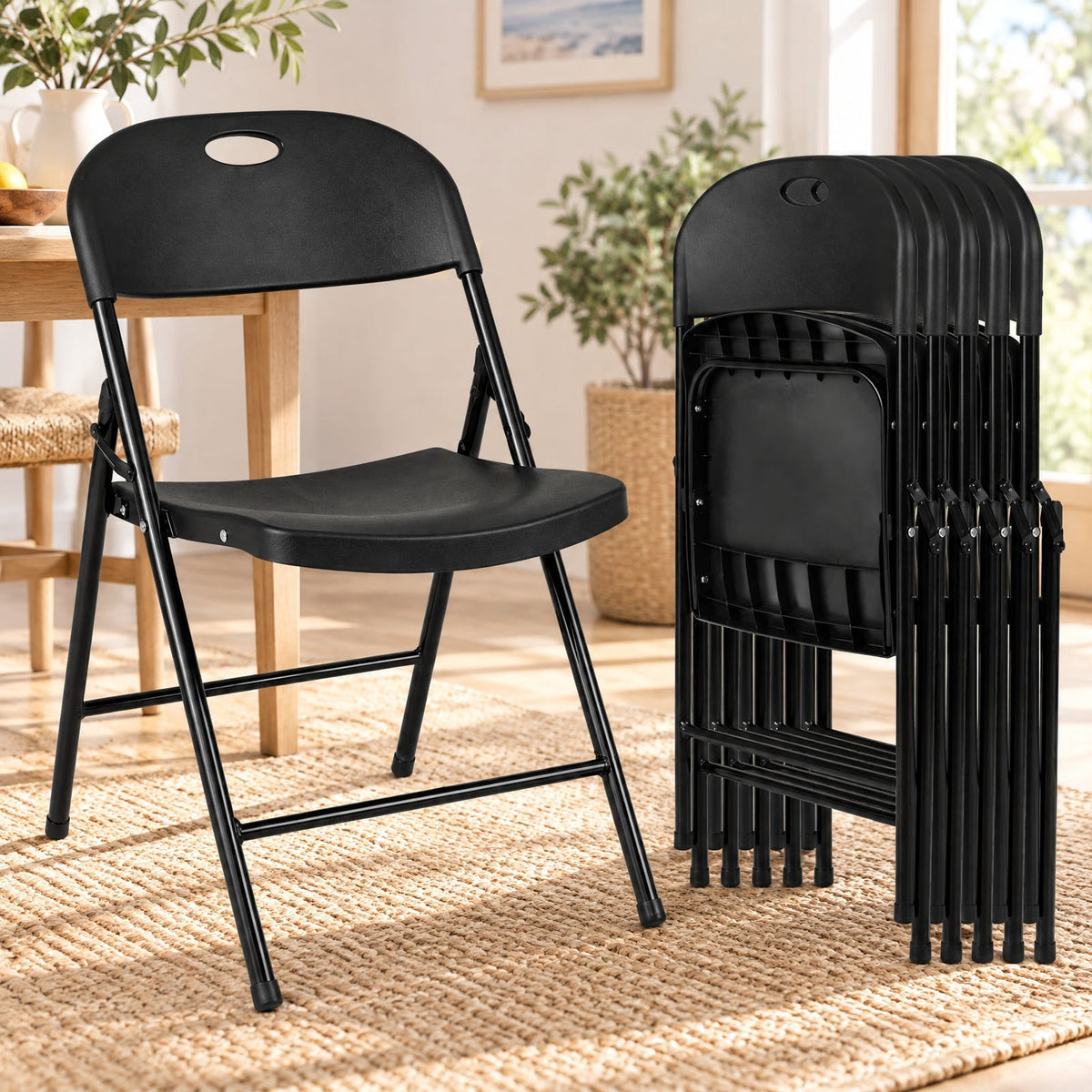Airfind Set of 6 Foldable Plastic Chairs with Ergonomic Backrest, 330 lbs Capacity, PP Metal Frame, 20.5 Inch x 13.5 Inch x 30.5 Inch Footprint, Black