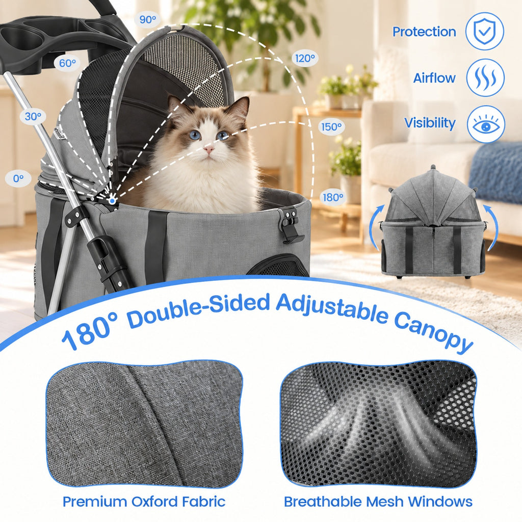 Airfind 3-in-1 Pet Stroller for Small Medium Dogs Foldable with Detachable Carrier, 26.5 lbs Capacity, 18.5in x 28.5in x 39.5in Footprint, Grey