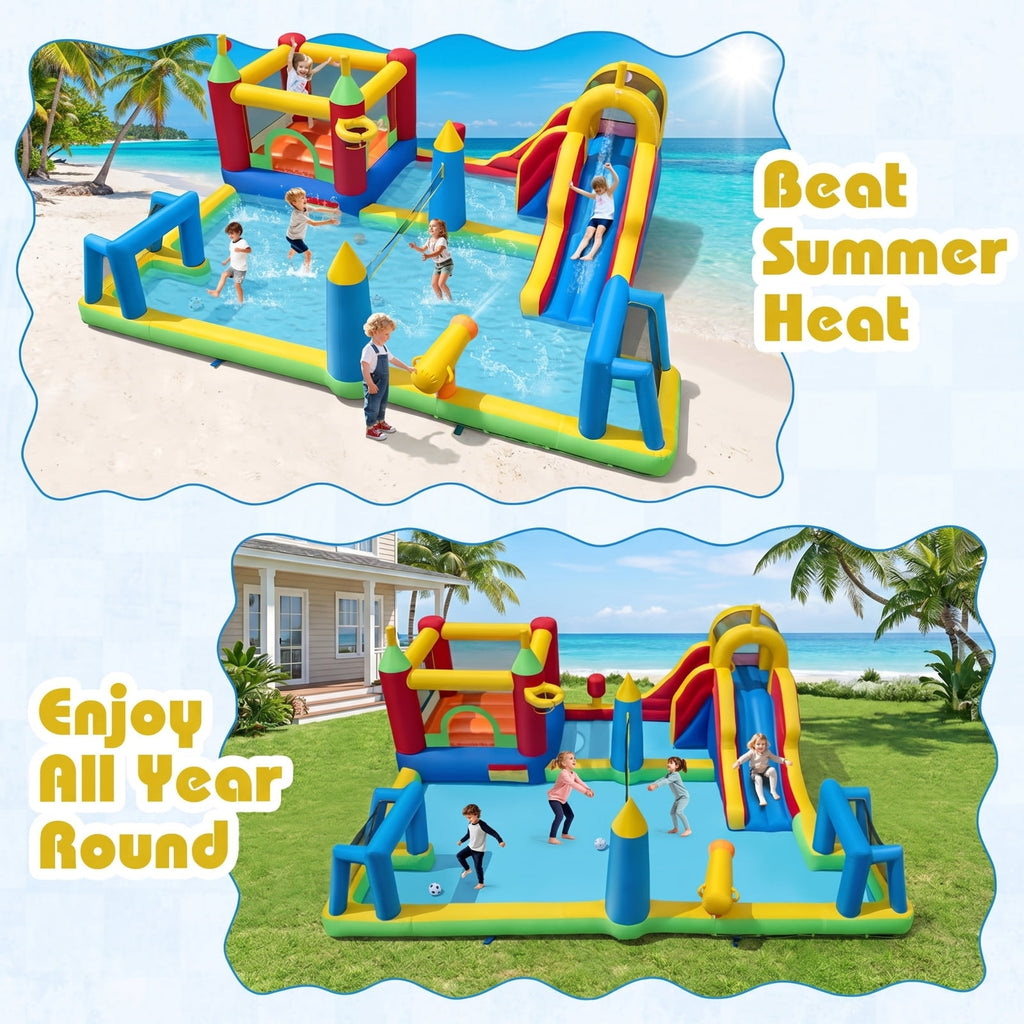 Airfind 9-in-1 Inflatable Water Slide Jumping Castle with Climbing Wall, Basketball Hoop, Football Goals and Volleyball Net, 197in x 161in x 75in for Kids 3-12