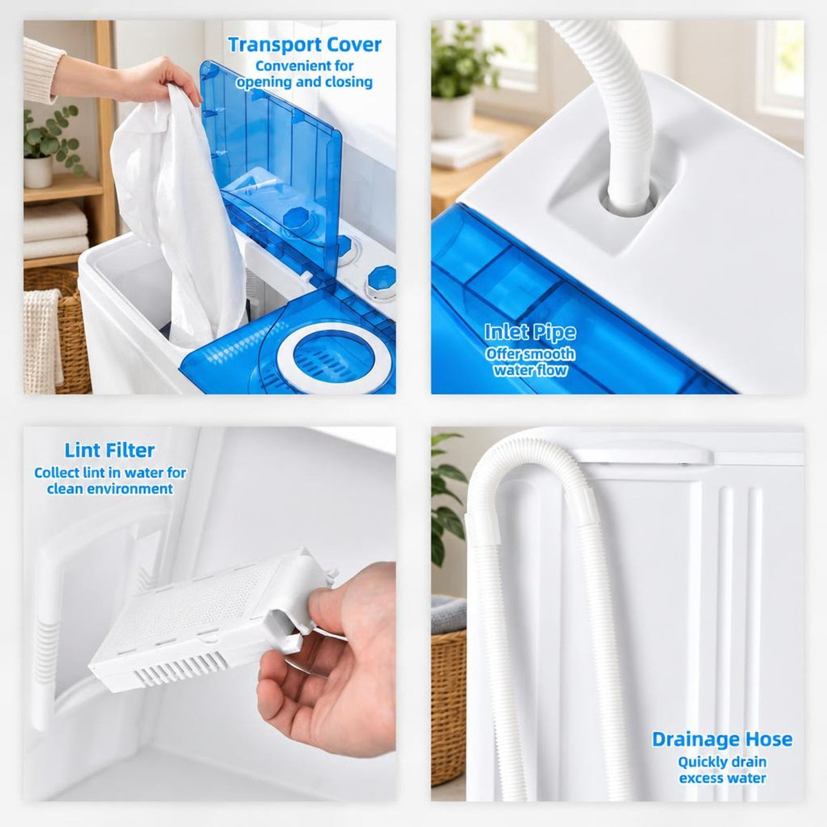Airfind 26lbs Portable Semi-Automatic Twin Tub Washing Machine with Drain Pump, PP ABS Rated Frame, 27.5 x 16 x 32 Footprint, Blue