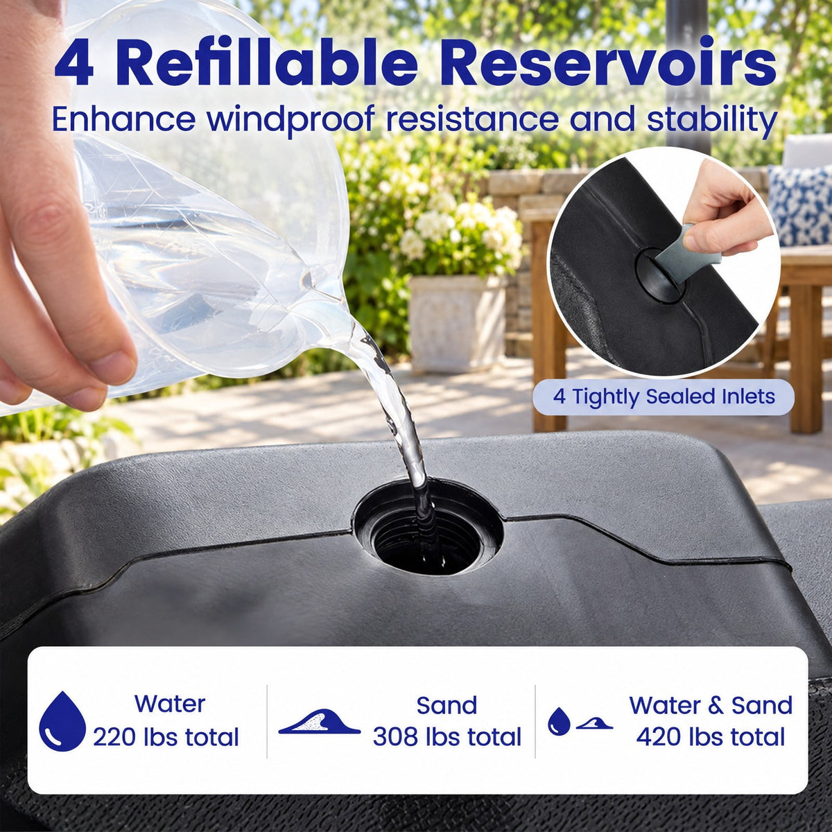 Airfind 4 Pieces Patio Cantilever Offset Umbrella Weights Base Plate Set, PE Frame, 41 Inch x 41 Inch x 5.5 Inch (L x W x H) Each plate Footprint, Black