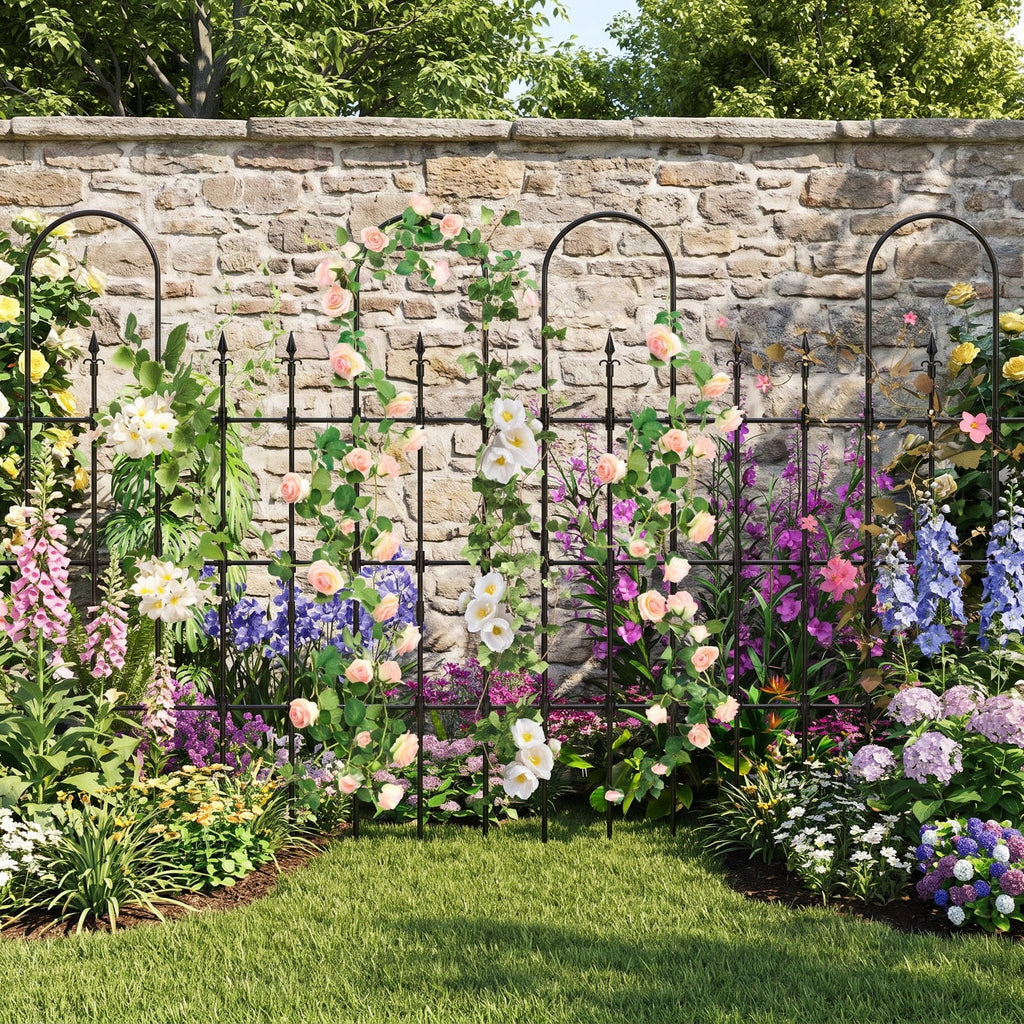 Airfind 58 x 73 Inch Outdoor Garden Rose Arch Trellis for Climbing Plants, PE-Coated Metal Frame, 58 x 73 Footprint, Rose