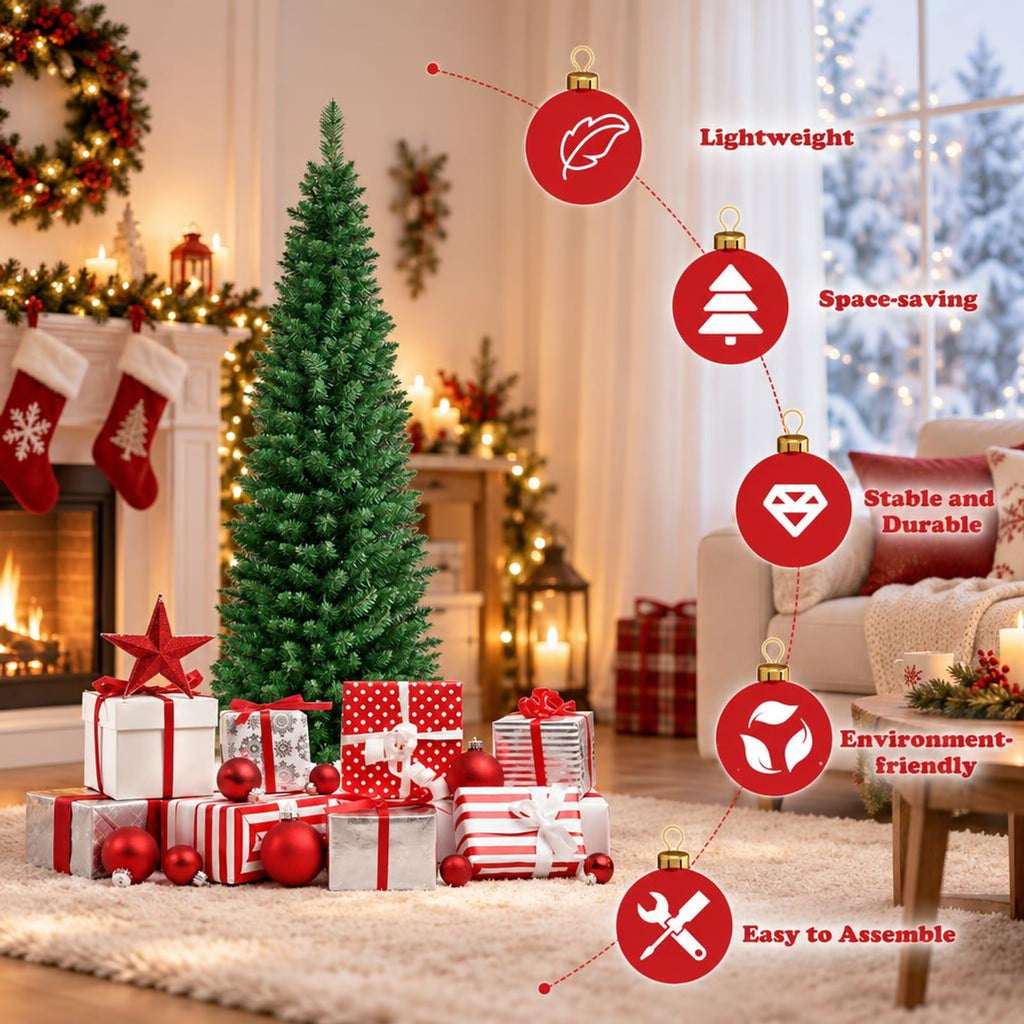 Airfind PVC Artificial Slim Pencil Christmas Tree-5 Feet, PVC iron 5 Ft: Frame, 2ft x 5ft Footprint, Green