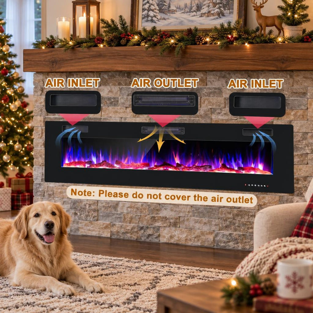Airfind 68-Inch Electric Fireplace, Recessed or Wall Mounted, 12 Flame Colors, Remote, 1500W, for Living Room for Everyday Use, Black
