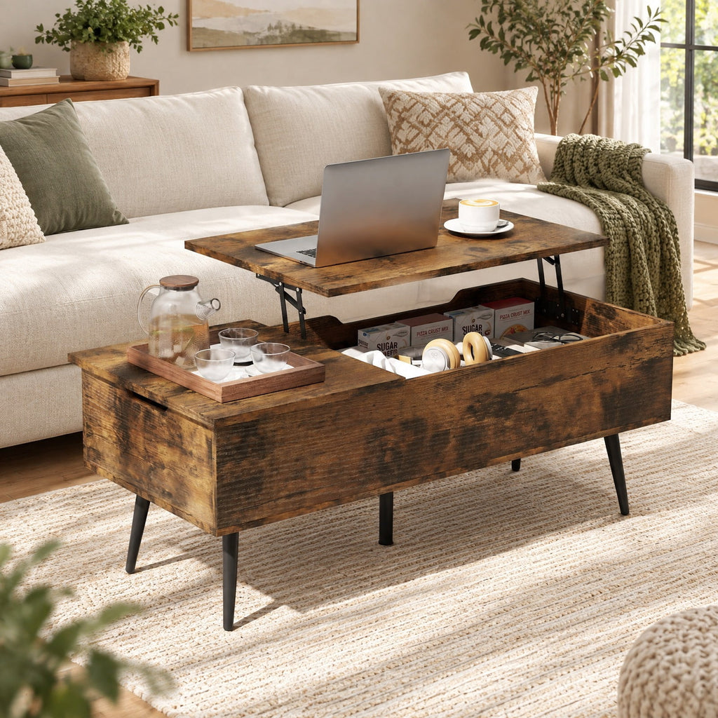 Airfind 47 Inch Lift Top Coffee Table with 2 Hidden Compartments, P2 Engineered Wood Solid Wood Steel Frame, Coffee