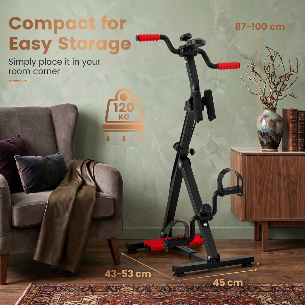 Airfind Adjustable LCD Pedal Exercise Bike, Under Desk Mini Cycle Arm Leg Pedal Exerciser with Massage Function, Resistance Band, Suction Cups for, Black Yellow