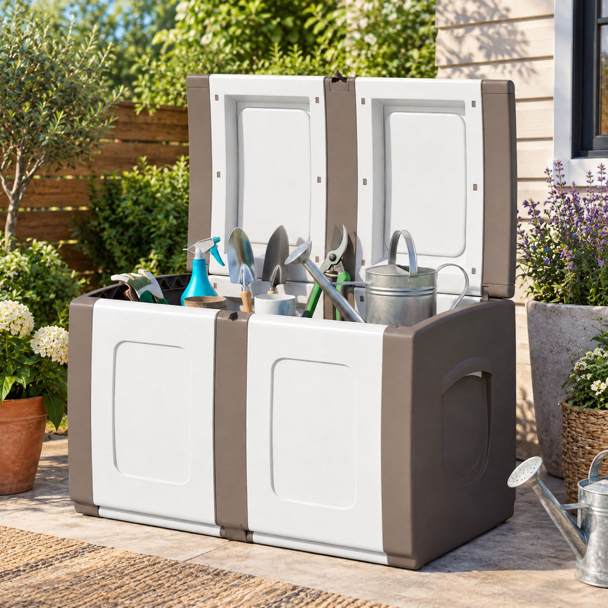 AIRFIND Deck Box 53 Gallon, Outdoor Patio Storage Container with Lockable Lid, Side Handles and Tool-Free Assembly for Garden Supplies, Beige
