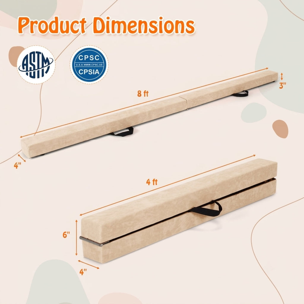 Airfind Folding Balance Beam with Solid Wood Base and Anti Slip Bottom for Kids Gymnastics Practice and Home Training, Beige