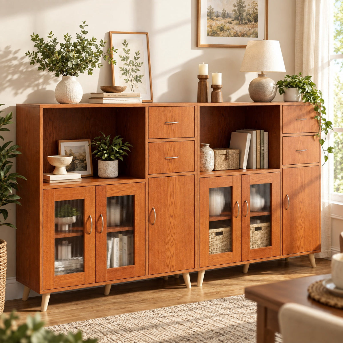 Airfind 36 Inch Sideboard Buffet Cabinet with Open Compartment, 125 lbs Capacity, Engineered Wood PC Frame, 36in × 16in × 35.5in Footprint, Brown