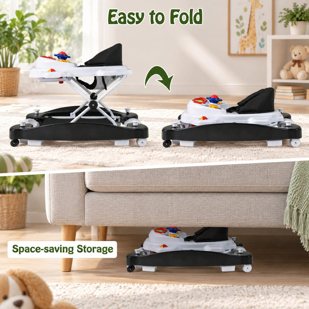 Airfind 6-in-1 Foldable Youth Walker featuring Adjustable Height, 26.5 lbs Capacity, PP Frame, for 6-14 Months, 28 Inch x 24 Inch x 19.5 Inch, Black