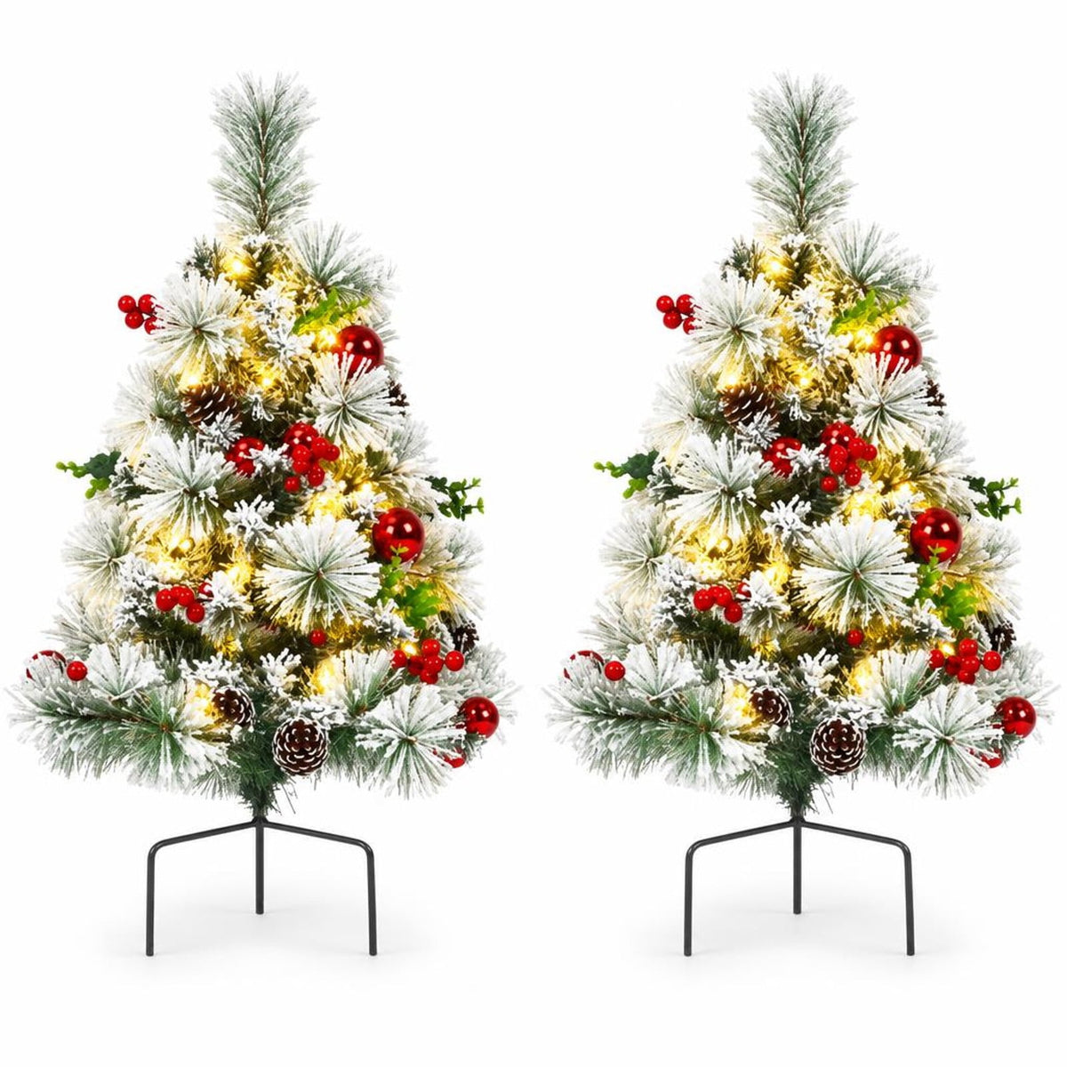 Airfind 2 Feet Set of 2 Pre, PVC PET Metal PE Tree Height: 26in/65 cm Tree Width: 16in/40 cm Length of Ground Stakes: 4in/10 cm Frame, Green + White