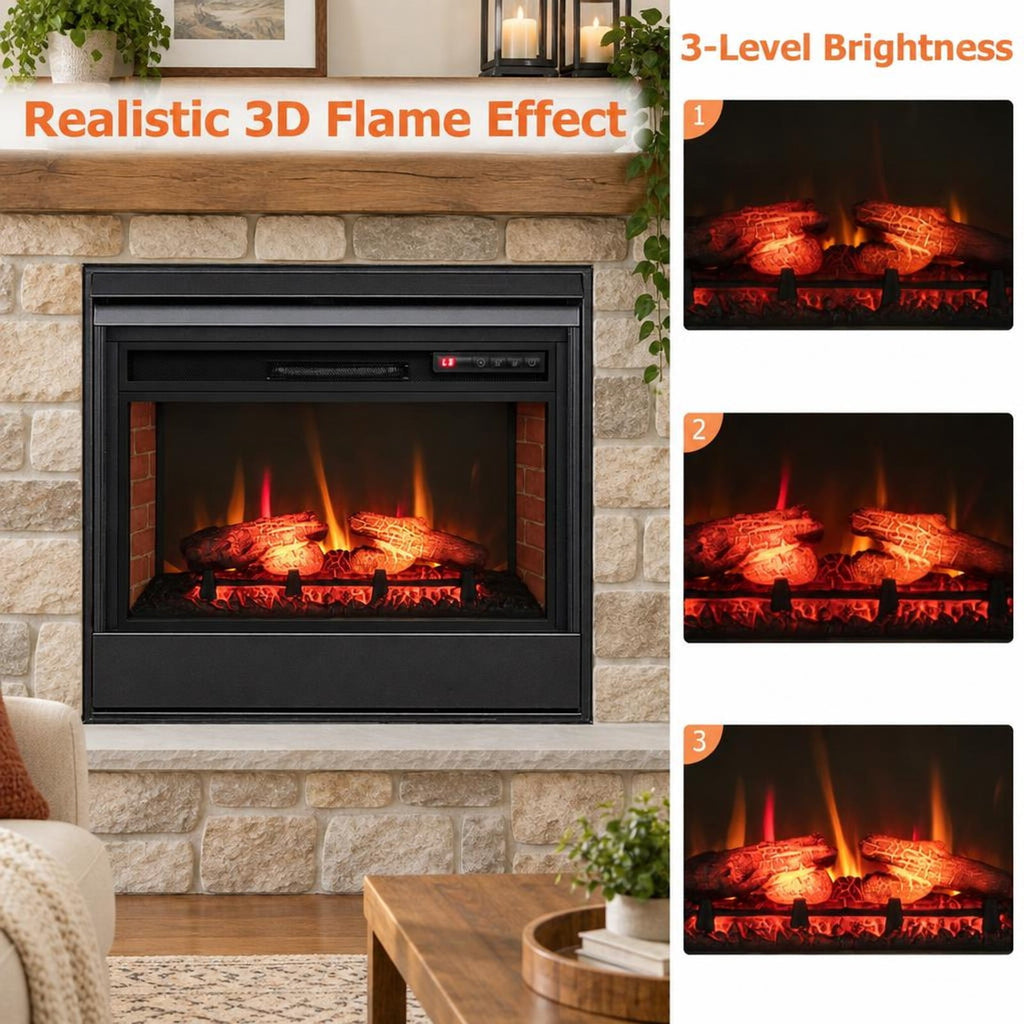Airfind 26 Inch Infrared Electric Fireplace Insert with Remote Control, Metal Tempered Glass Frame, Black