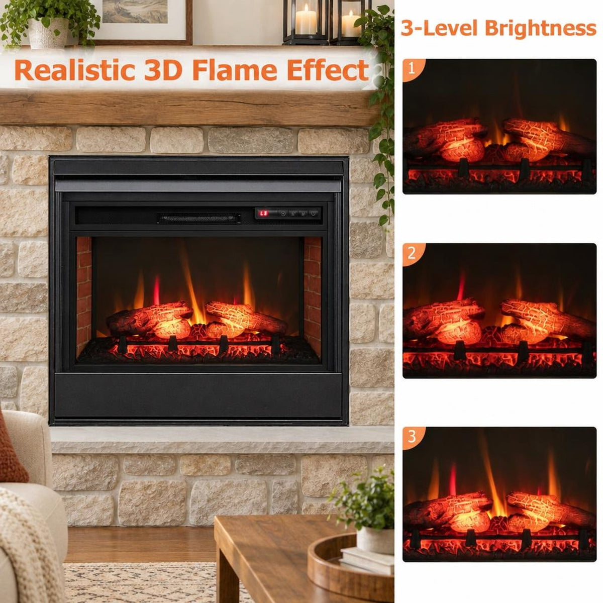 Airfind 26 Inch Infrared Electric Fireplace Insert with Remote Control, Metal Tempered Glass Frame, Black