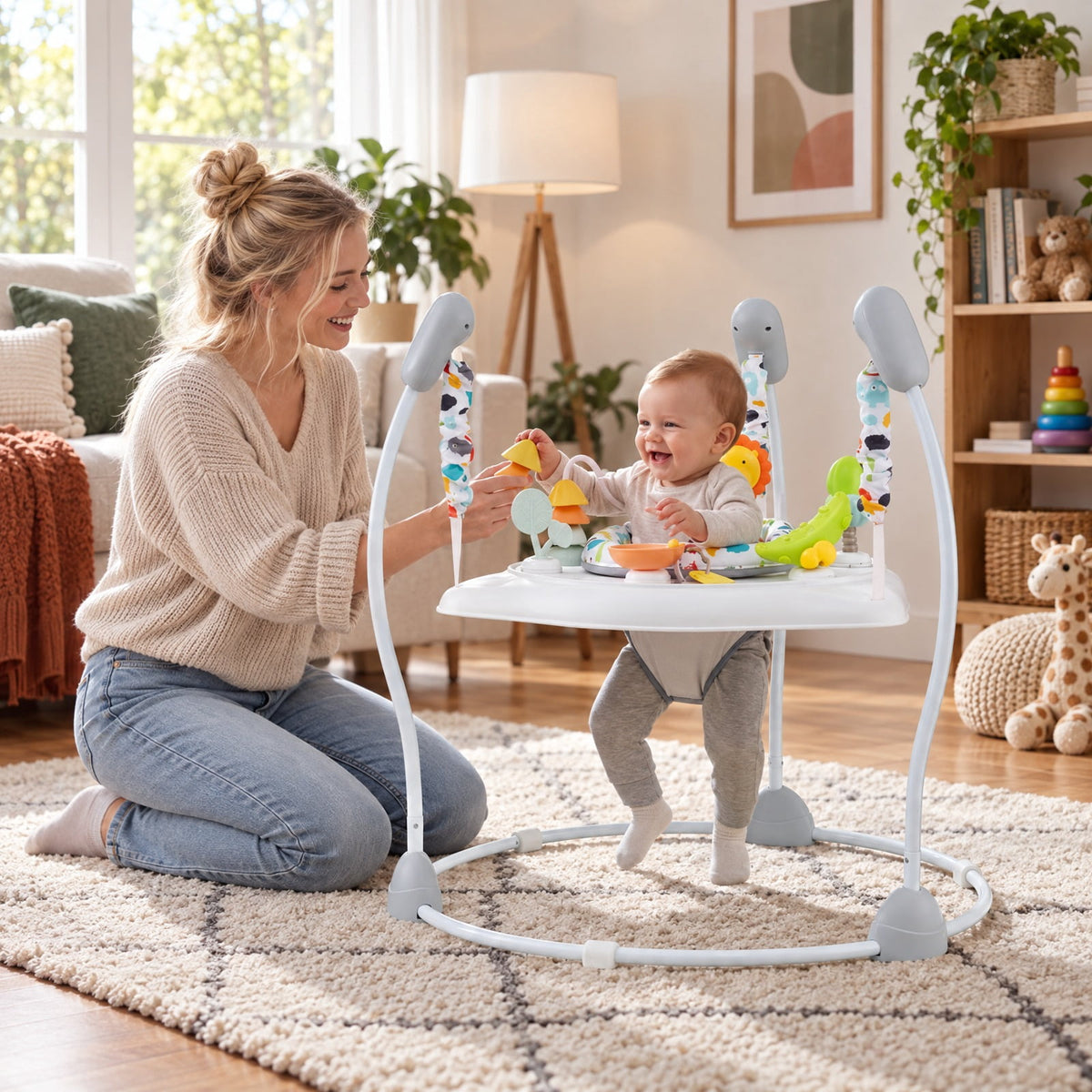 Airfind Child Jump and Play Activity Center with Rotatable Seat and Interactive Toys, 26.5 Lbs Capacity, Pp, for 7-15 Months Old, White