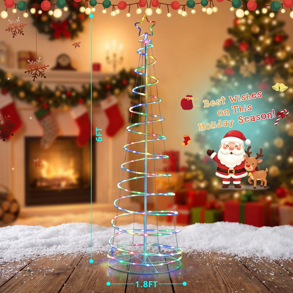 Airfind 6 Feet Light Up Spiral Christmas Tree with Tree Top Star, PVC Metal Tree Height: 6 ft Tree Width: 21.5in Frame, White