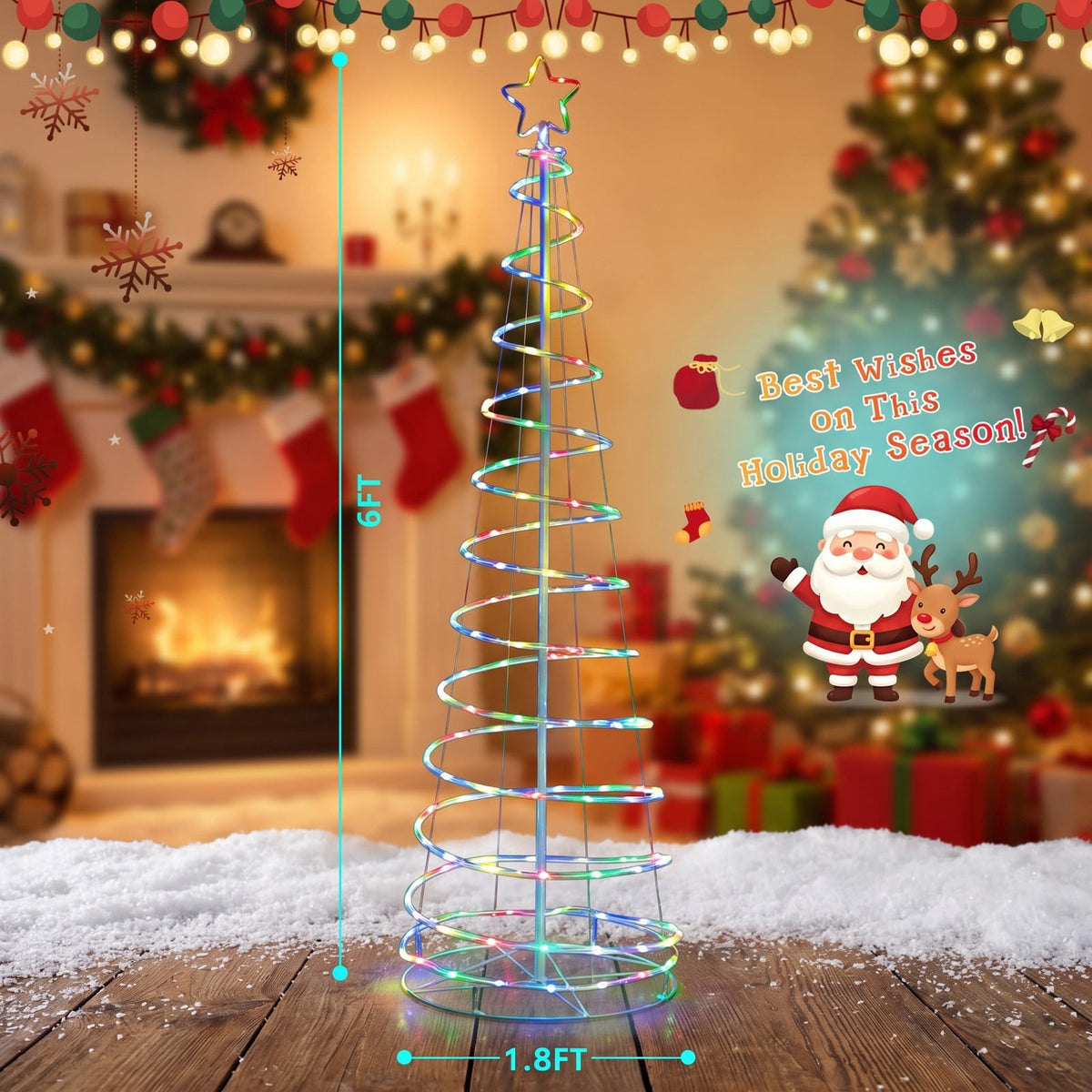 Airfind 6 Feet Light Up Spiral Christmas Tree with Tree Top Star, PVC Metal Tree Height: 6 ft Tree Width: 21.5in Frame, White