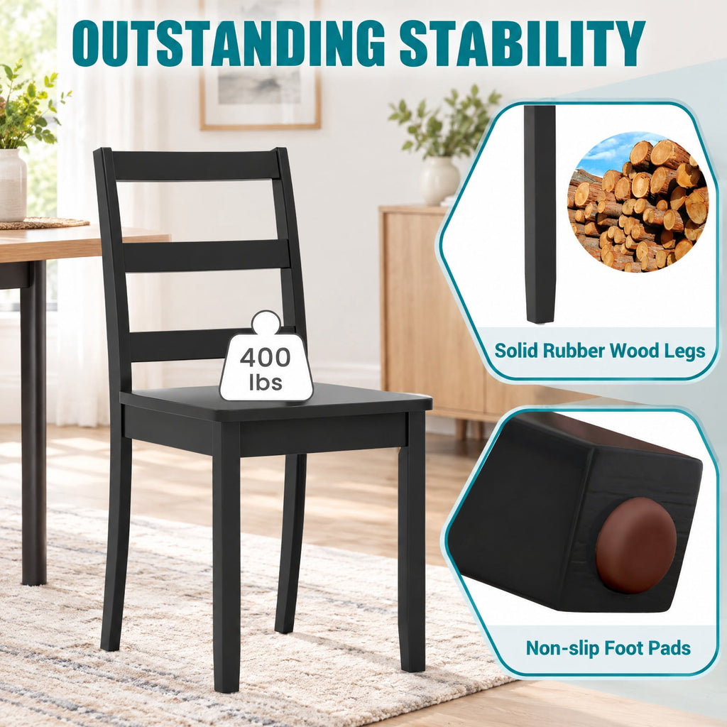 Airfind Set of 2 Wood Dining Chairs with Solid Rubber Wood Legs, 400 lbs Capacity, Rubber Wood MDF Plywood Frame, Black