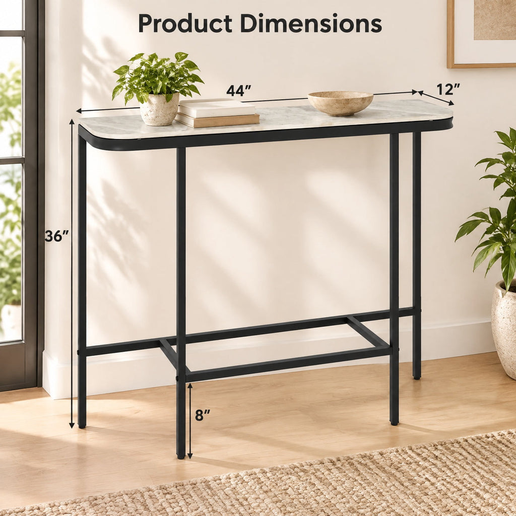 Airfind Console Table 44-Inch Entryway Table with Faux Marble Tabletop and Heavy-Duty Metal Frame, 66 lbs Capacity, Metal Sintered Stone Frame, Gray