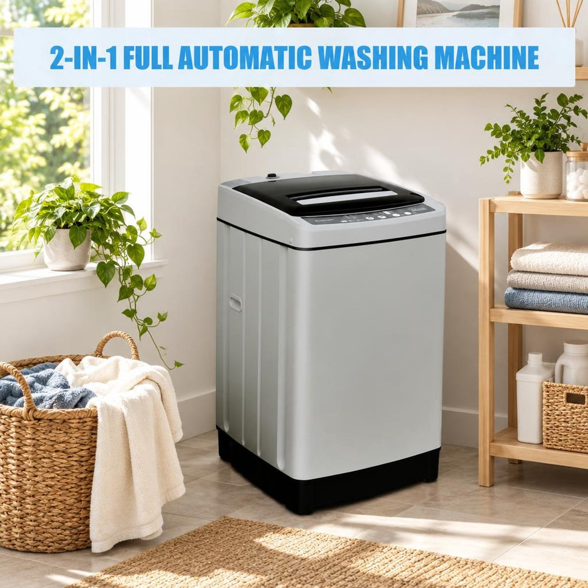 Airfind Full-Automatic Washing Machine 1.5 Cubic Feet 11 LBS Washer and Dryer, Stainless steel PP ABS Frame, 19 x 19 x 33.5 Footprint, Gray
