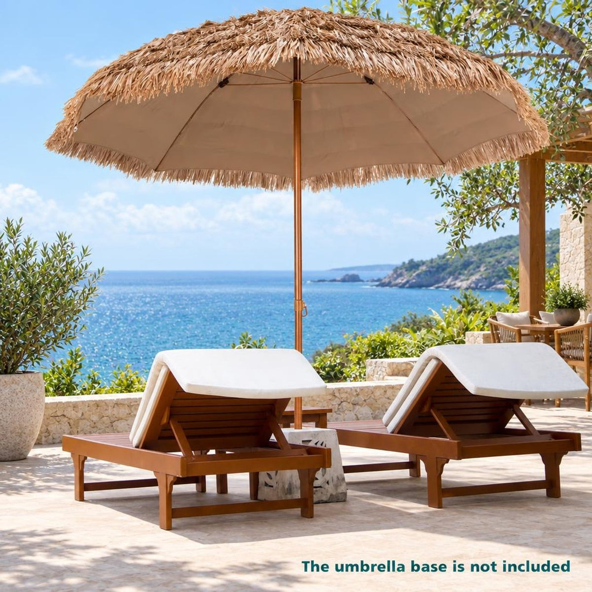Airfind 8 Feet Patio Thatched Tiki Umbrella Hawaiian Hula Beach Umbrella, Thatch steel Frame, 8 ft x 7.3 ft Footprint, Natural