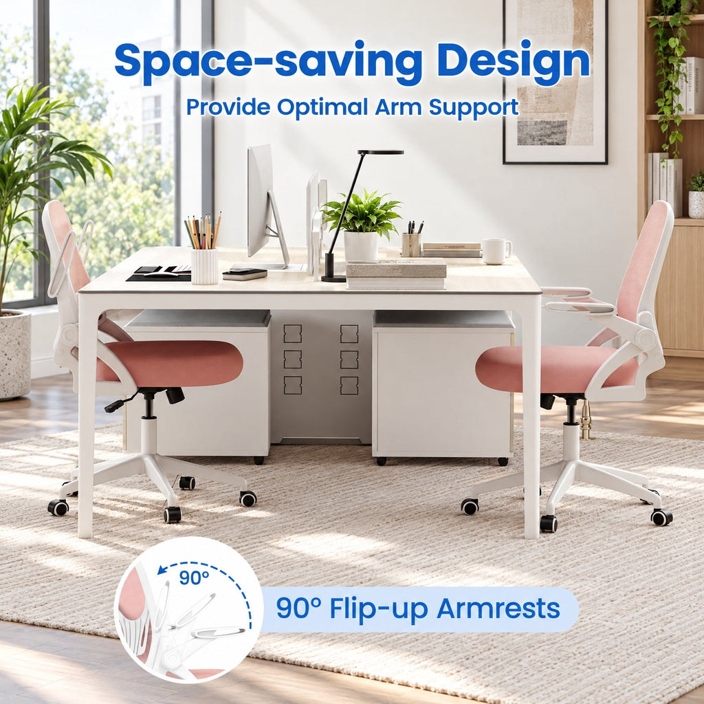 Airfind Ergonomic Computer Desk Chair with Lumbar Support and Flip-up Arms, 330 lbs Capacity, PP Metal Mesh Plywood Sponge Frame, Pink